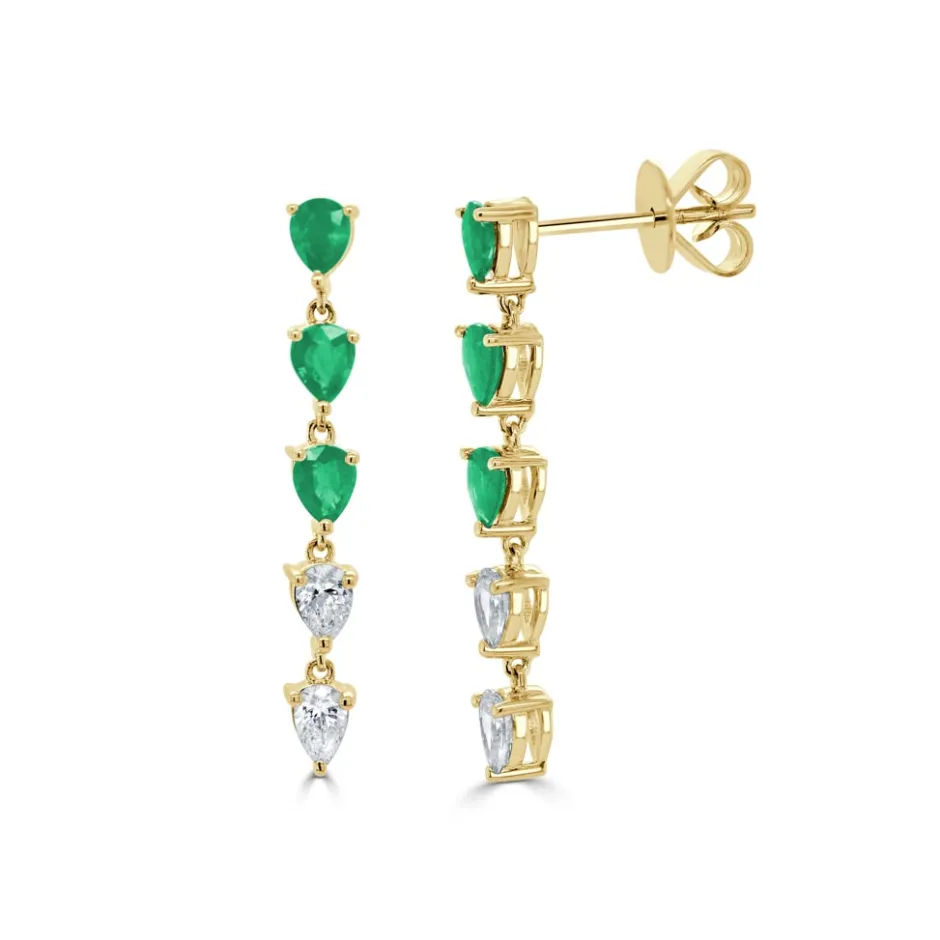Zadok Collection Pear-Shaped Diamond and Emerald Drops Earrings