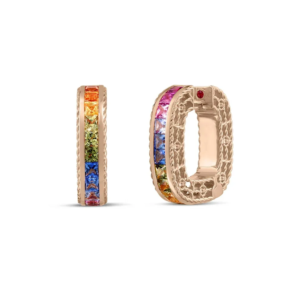 Roberto Coin Princess Multi Sapphire Square Hoop Earrings