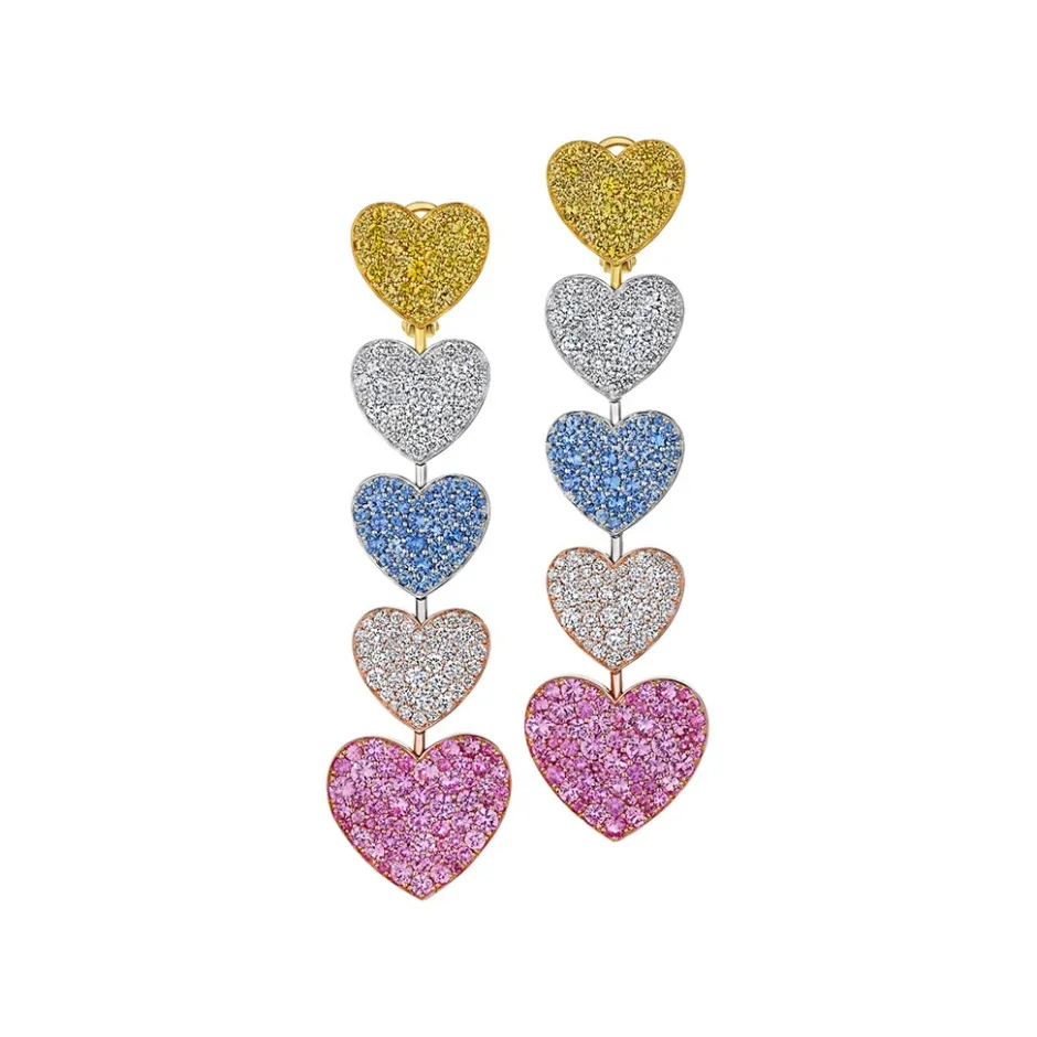 Zadok Collection Sapphire and Diamond Pave Heart Dangle Earrings
