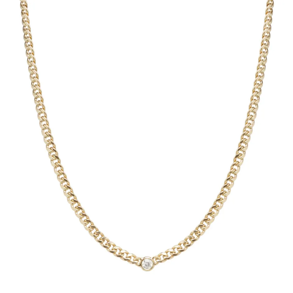 Zoe Chicco Small Curb Chain Necklace With Single Floating Diamond