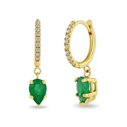 Zoe Chicco Small Pave Diamond Hinge Huggie Hoops With Pear Emeralds