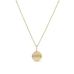 Zoe Chicco Small Pave Diamond Line Disc Bar & Cable Chain Necklace