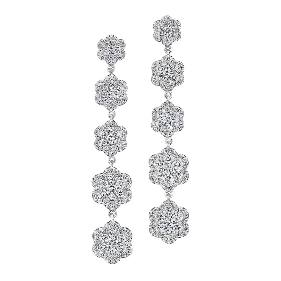 Zadok Collection Station Flower Pave Dangle Diamond Earrings
