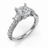 Fana Three Stone Cathedral Diamond Engagement Ring