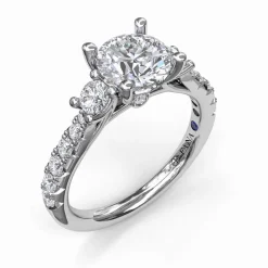 Fana Three Stone Cathedral Diamond Engagement Ring