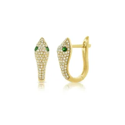 Zadok Collection Tsavorite & Diamond Snake Huggie Earrings