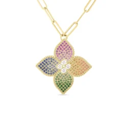 Roberto Coin Venetian Princess Diamond & Mixed Sapphire Flower Long Necklace