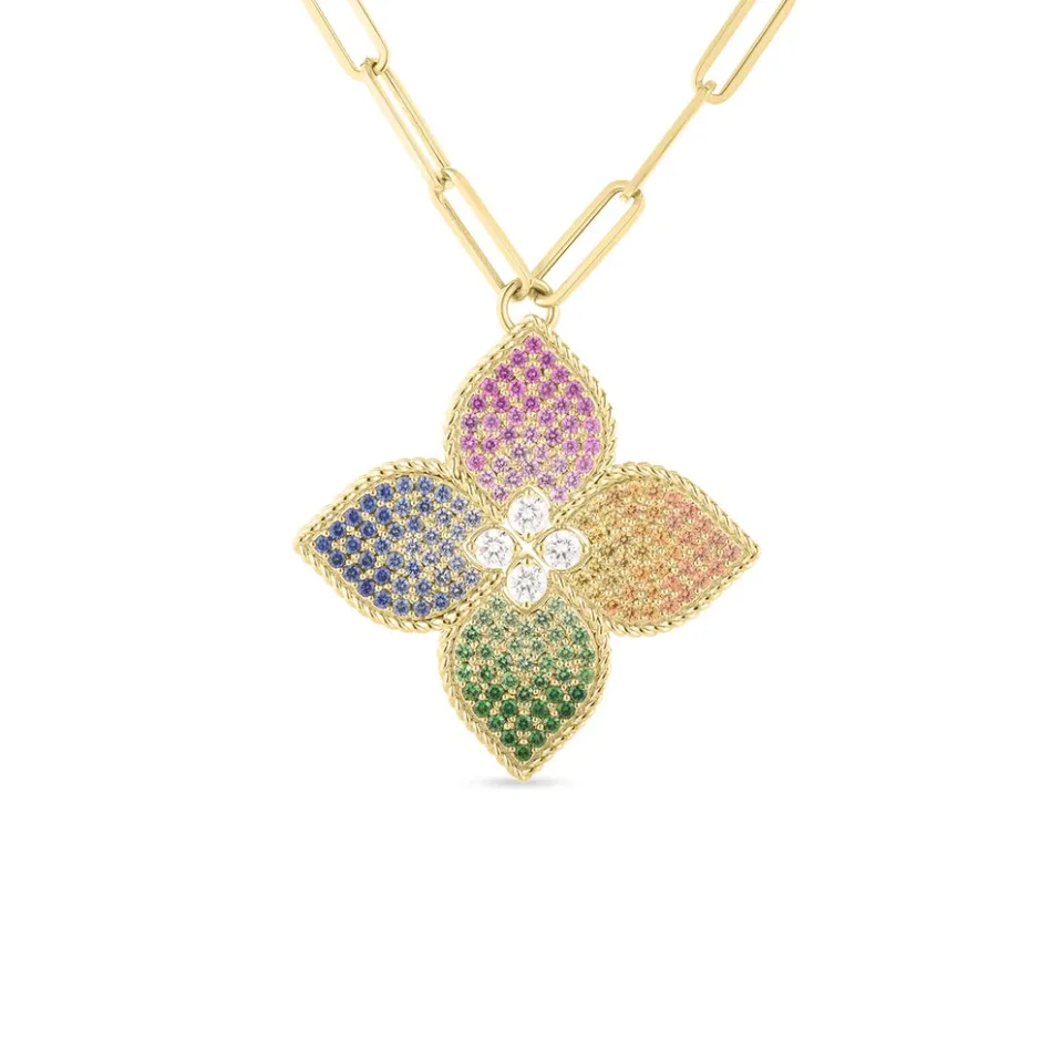 Roberto Coin Venetian Princess Diamond & Mixed Sapphire Flower Long Necklace