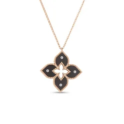 Roberto Coin Venetian Princess Small Gray Titanium And Diamond Flower Necklace