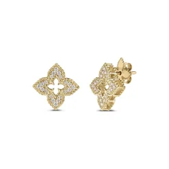 Roberto Coin Ventian Princess Small Diamond Pave Flower Studs