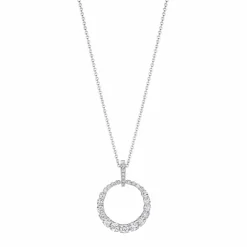Zadok Collection White Gold Necklace With Circle With 2.15ctw Graduated Diamonds Pendant