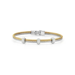 A'LOR Yellow & Grey Cable with Triple Diamond Stations Bracelet
