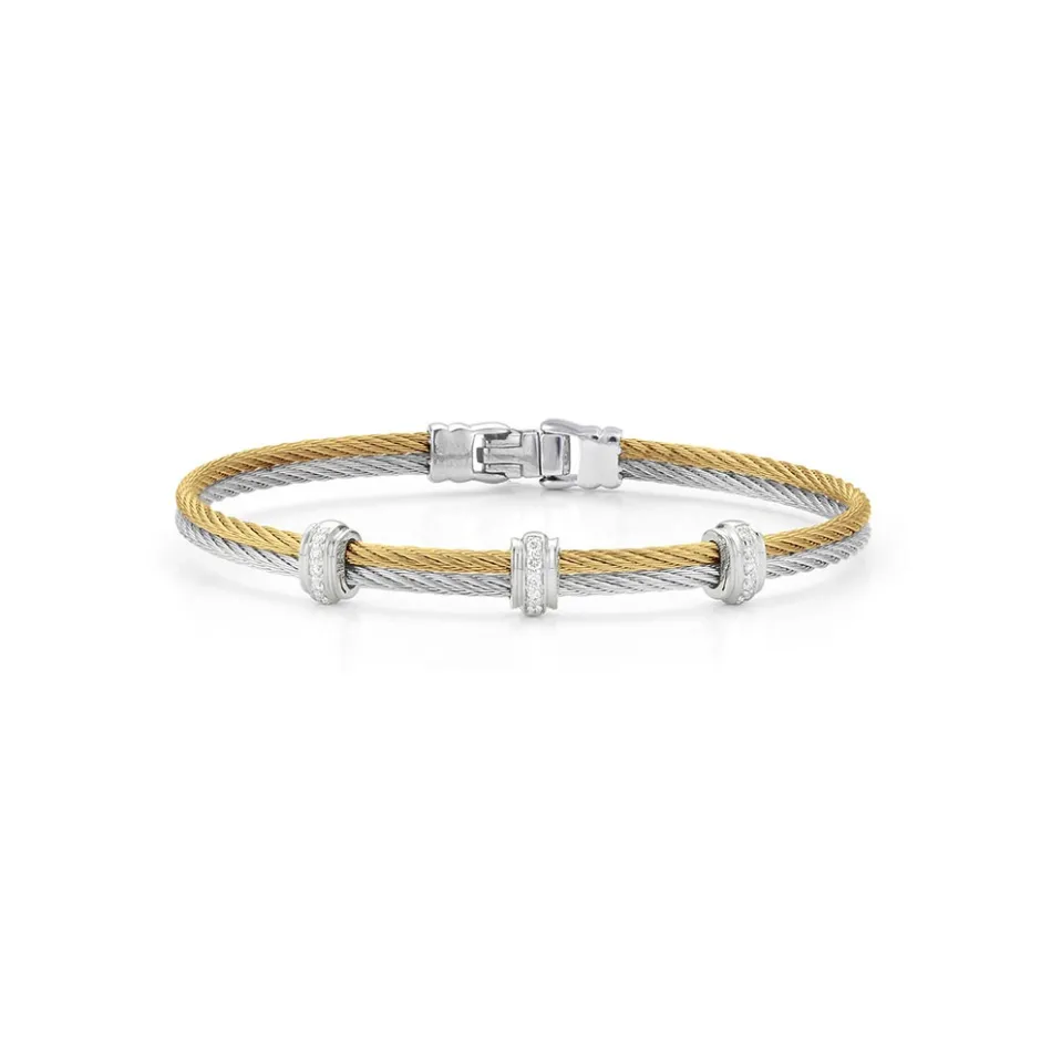 A'LOR Yellow & Grey Cable with Triple Diamond Stations Bracelet