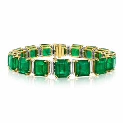 Zadok Collection Yellow And White Gold Emerald And Diamond Bracelet