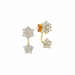 Zadok Collection Yellow Gold Flower Stud With 1.60ctw Diamonds Earrings