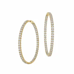 Zadok Collection Yellow Gold In And Out Hoop With 8.38ctw Round Diamonds Earrings