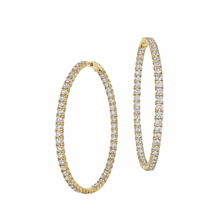 Zadok Collection Yellow Gold In And Out Hoop With 8.38ctw Round Diamonds Earrings
