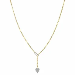 Zadok Collection Yellow Gold Lariat Paperclip Necklace With Diamond Heart Pendant