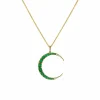 Zadok Collection Yellow Gold Necklace With Emerald And Diamond Moon Pendant