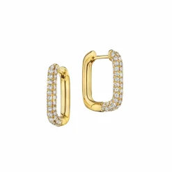 Zadok Collection Yellow Gold Square Huggies With 1.54ctw Pave Diamonds Earrings