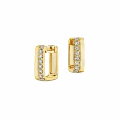 Zadok Collection Yellow Gold Square Huggies With 0.38ctw Pave Diamonds Earrings