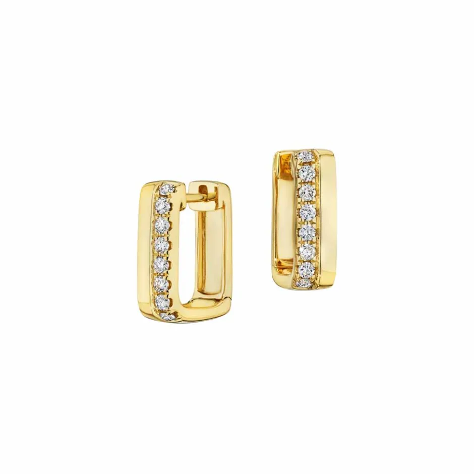 Zadok Collection Yellow Gold Square Huggies With 0.38ctw Pave Diamonds Earrings